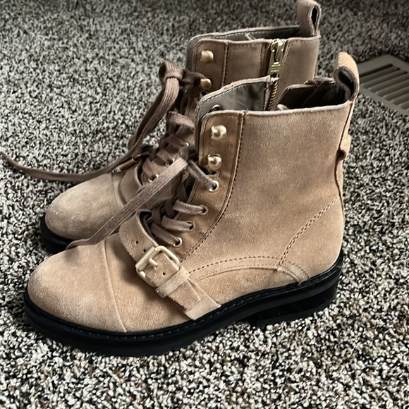 All Saints Revolve Dark Sand Suede Donita Combat Bootie, worn once - Picture 2 of 8